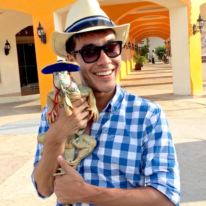 Chris with a distinguished iguana